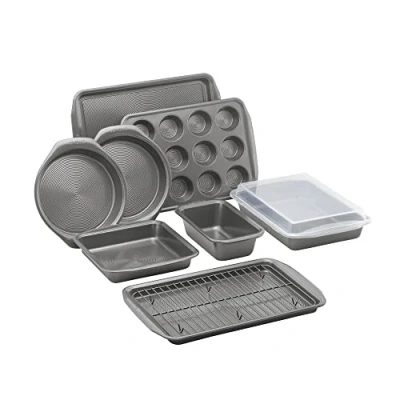 Image of Circulon Momentum Non Stick Bakeware Set 10 Piece Baking with Trays, Cake Tins, Muffin Tray and Cooling Rack, Carbon Steel, Dishwasher Safe