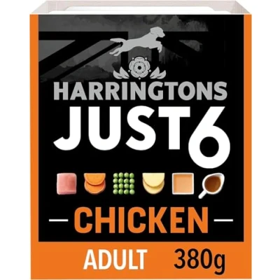 Image of Harringtons Just 6 Complete Grain Free Hypoallergenic Chicken &amp; Veg Wet Adult Dog Food 380g (Pack of 8) In A Tasty Gravy