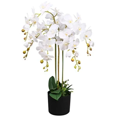 Image of Leaf Design UK Realistic Artificial Orchid Flower Display in Pot, 85cm, White