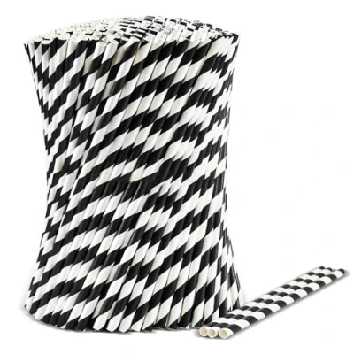Image of Disposable Paper Straws, Pack of 1000 for Restaurant, Home, Party, 19.7 x 0.6 cm Black White Striped