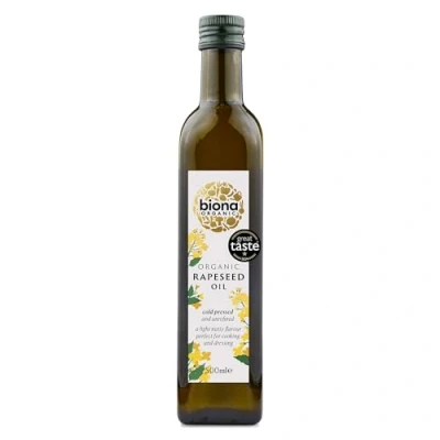 Image of Biona Organic Cold Pressed Rapeseed Oil 500ml Great Taste Award 2024 Winner Unrefined, Light Nutty Flavour Low in Saturated Fat Ideal for Cooking, Roasting &amp; Salad Dressings Vegan