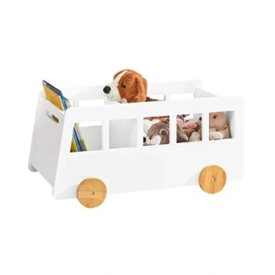 Image of SoBuy KMB41 W, Children Kids Bookcase Book Shelf Toy Storage Display Rack Bus Shaped with Wheels