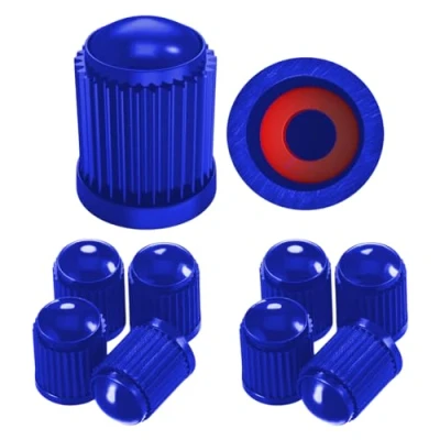 Image of Pitlane Performance® Valve Caps 10 Pack Schrader Tire Stem for Cars, Motorcycles, SUVs, and Bicycles Durable Dustproof Black Covers (Blue)