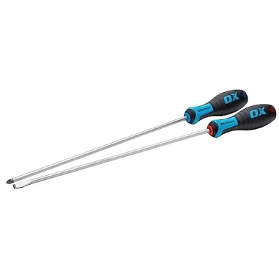 Image of OX Tools Pro 2 Piece Long Screwdriver Set 300mm Length, Blue,red (OX P363302)