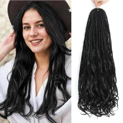 Image of DT CHERYL Loose Wave Dreadlocks 24 Inch 10 Strands Double Ended Dreadlock Extensions With French Curly Ends, 0.6CM Thin Synthetic DE for Women (1B#, Strands)