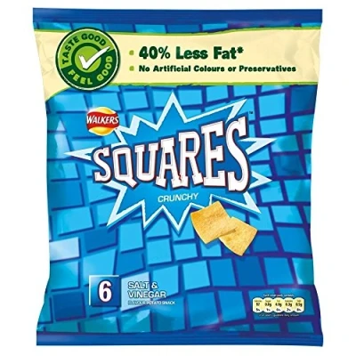 Image of Walkers Squares Salt &amp; Vinegar (6x22g) Pack of 2