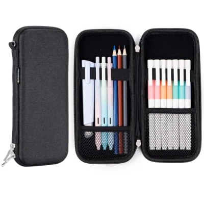 Image of iDream365 Upgraded Hard Pencil Case Box for Audlts,Durable Pen Carrying with Zipper Black