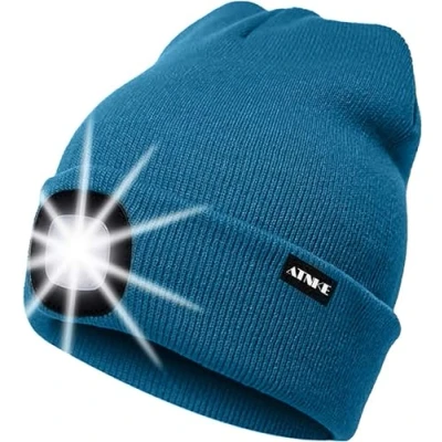 Image of ATNKE LED Lighted Beanie Cap,USB Rechargeable Running Hat Ultra Bright 4 Waterproof Light Winter Warm Gifts for Men and Women/Peacock Blue
