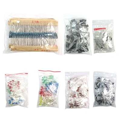 Image of DollaTek Electronic Components Package(Total 1490 PCS) LED Diodes, 30 Values Resistors,Electrolytic Capacitor Package, Ceramic Capacitors kit, Common Transistor