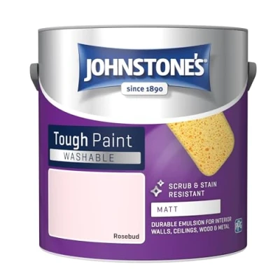 Image of Johnstone&#039;s Washable Paint Rosebud Matt Finish Emulsion Highly Durable Stain Resistant Non Toxic &amp; Low Odour 12m2 Coverage per Litre 2.5L