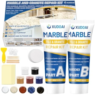 Image of Marble and Granite Repair Kit (Color Match), 160g/5.64oz Quartz Countertop For Chips Holes Dents Defects Scratches Cracks, DIY Fix Reattaches Porcelain Tile Sink Stone Other Hard Surfaces