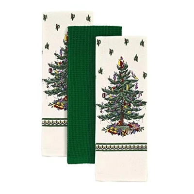 Image of Avanti Linens Spode Christmas Tree Collection, Cotton, Multicolor, 3pc Kitchen Towels
