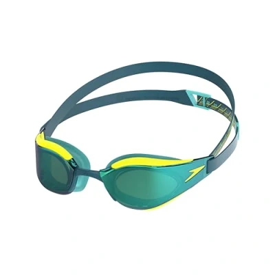 Image of Speedo Unisex Adult Fastskin Hyper Elite Mirror Swimming Goggles, Yellow/Steel/Emerald Mirror, One Size