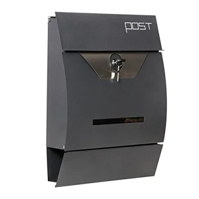 Image of DWD ® Postbox, Sleek Modern Curved Wall Mounted Lockable Post Letter Box with Newspaper Slot, Easy to Install, Anthracite Grey Lift Up Flap
