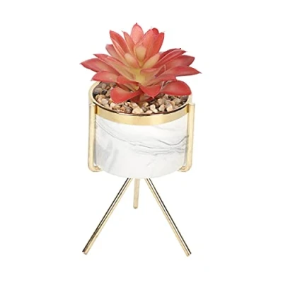 Image of Sleepdown Halo Red Leaf Marble Stand Faux Artificial Succulent Plant for Home Office Bathroom Decor Indoor Decoration Aesthetics, Small