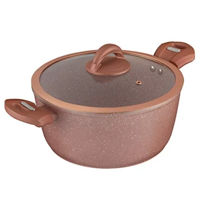 Image of Tower Cerastone T81272RS Forged Casserole Dish with Non Stick Coating , Soft Touch Handles and Tempered Glass Lid, 24 cm, 4.2 L, Rose Pink