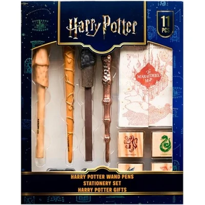 Image of Harry Potter Gifts Wand Pen Set of 4 Stationery Supplies with Marauder’s Map Hogwarts House Stamp Kit and Ink