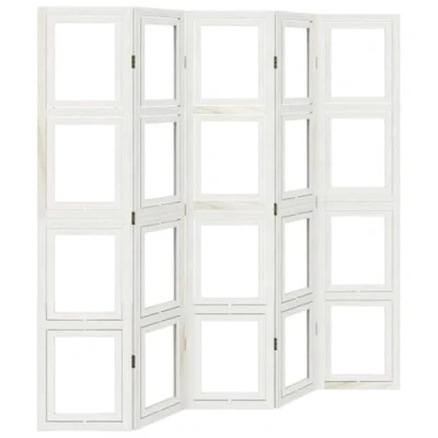 Image of vidaXL Room Divider/Privacy Screen in White 5 Panels Solid Paulownia Wood, Rotating Photo Display, Foldable Design for Living Room, Bedroom, Office