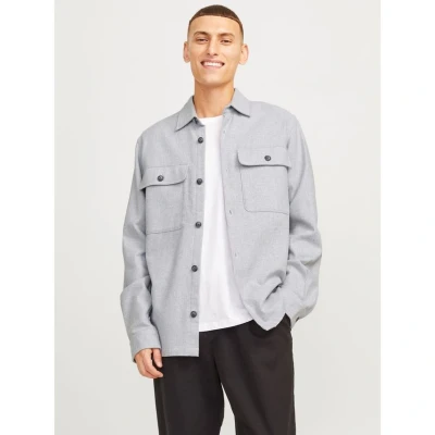 Image of JACK &amp; JONES Men&#039;s Jprraymond Solid Overshirt Ls Sn Shirt Jacket, Light Grey Melange/Fit:Comfort Fit, L
