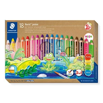 Image of STAEDTLER Noris junior 3 in 1 colouring pencil pack of 18 assorted colours + sharpener