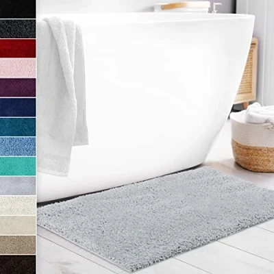 Image of Floordirekt Bath Mat SKY Soft, Square And Round Bathroom Rug (80 x 150 cm, Silver Grey) Extra Fluffy Deep Pile Absorbent Carpet Mat, Non slip Quick Drying Machine Washable