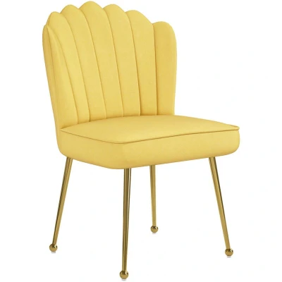 Image of HOMCOM Shell Luxe Velvet Accent Chair with Gold tone Metal Legs, Modern Vanity for Living Room, Bedroom, Home Office, Yellow