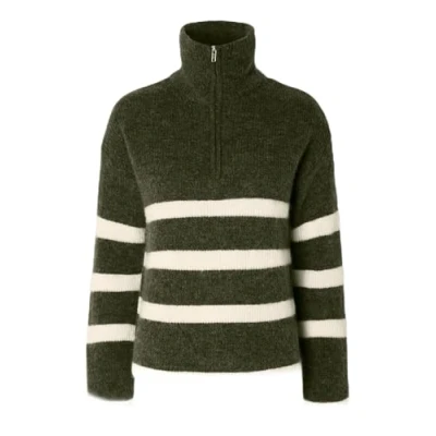 Image of SELECTED FEMME Women&#039;s Slfmaline Ls Knit Half Zip Noos Jumper, Kalamata/Stripes: Birch, S