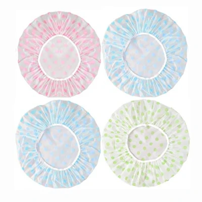 Image of Meiyea 4 Pcs Shower Cap, Reusable Plastic Hats for long hair, Waterproof Elastic Hair Bath Caps Kids Women Men SPA Salon Mask