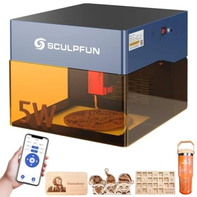 Image of SCULPFUN iCube Pro 5W La ser Engraver, Mini Portable Desktop Engraving Machine Cutter for Wood Acrylic and Metal with Smoke Filter, 130x130mm Working Area