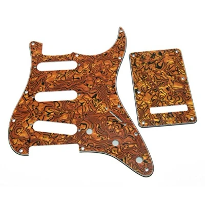 Image of KAISH 11 Hole ST/Strat Style Pickguard SSS Pick Guard with ST Back Plate Tremolo Trem Cover for USA/Mexico Stratocaster/Strat Tiger Stripe