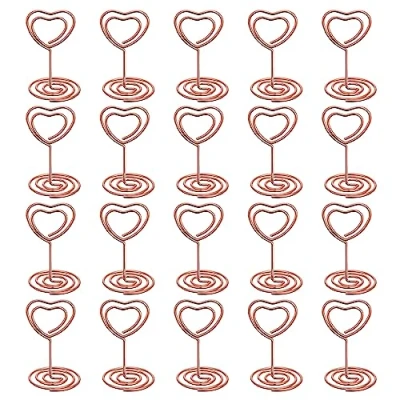 Image of Table Number Holders,20 pcs Heart Place Card Holders Picture Stand Name Holder Clips Food Cards Label, for Centerpieces Weddings Party Birthday Decorations Office Memo (Rose Gold)