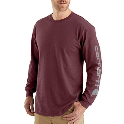Image of Carhartt Mens Loose Heavy Long Sleeve Logo Graphic T Shirt, Port, 3XL Tall