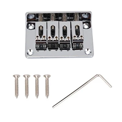 Image of 4 string Guitar Bridge, Durable Bridge Replacement Parts for Cigarbox Electric Guitars Bass Ukulele (Silver)