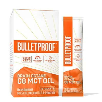 Image of Bulletproof Brain Octane C8 MCT Oil Packets, Pack of 15, Keto Supplement for Sustained Energy