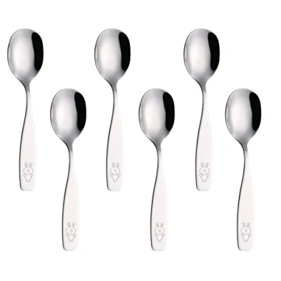 Image of Exzact 6pcs Kids Spoons Children&#039;s Cutlery Stainless Steel Dishwasher Safe 6 x Dinner Bunny Engraved 24 Months+