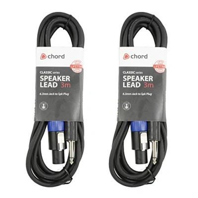 Image of 2x Chord Audio Speakon to Jack 3M Speaker Cable Lead DJ Disco Studio
