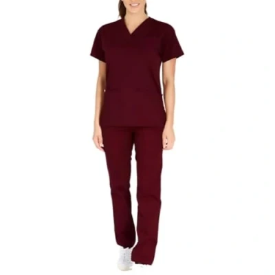 Image of Sky Mens and Womens Hospital Doctors Scrub Trousers Top Set, Medical Doctor Uniform, Lightweight Fabric Work Wear, Burgundy, L