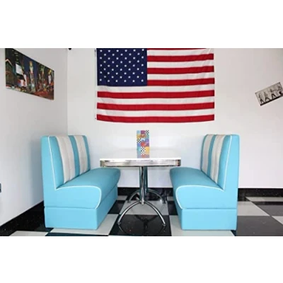 Image of Just Americana.com American Diner Furniture 50s Style Retro White Table And Blue Booth Set