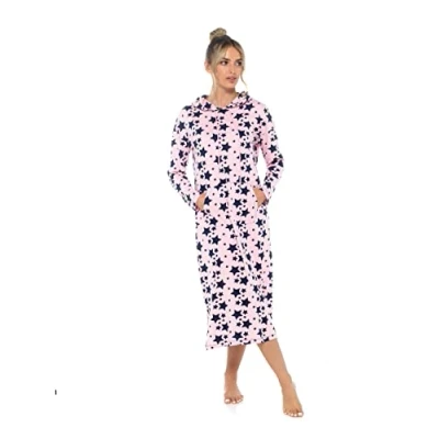 Image of INSIGNIA Ladies Jersey Hooded Lounger Nightdress Nightie Long Sleeve (Pink, 12 14)