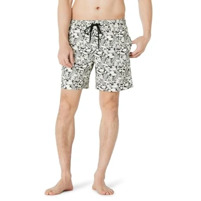 Image of Amazon Essentials Men&#039;s 7&quot; Quick Dry Swimming Trunks, Black Ivory Tropical Leaves, XL
