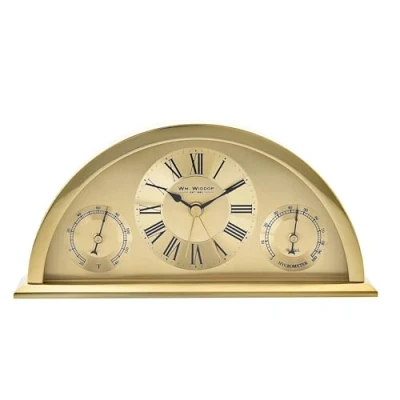 Image of WILLIAM WIDDOP Gold Aluminium Crescent Mantel Clock
