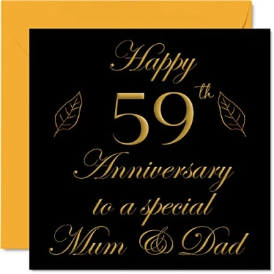 Image of Special 59th Anniversary Card for Dad Mum Parents &amp; Happy 59 Wedding Cards from Son Daughter Family, 145mm x Greeting Fifty Ninth Anniversaries