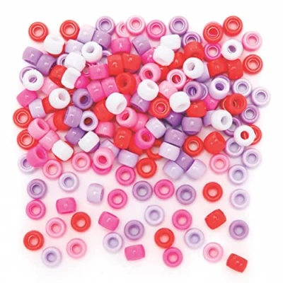 Image of Baker Ross AX623 Pony Beads Pack of 750, Red, Pink and Purple for Children&#039;s Jewellery Making, Arts Crafts