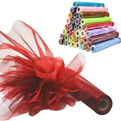 Image of Time to Sparkle 70cm X 10M Organza Roll Sash Fabric Table Runner Sashes Chair Cover Bows Swags for Wedding Party Garnet