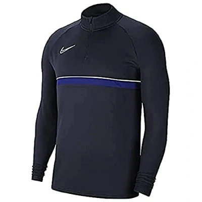 Image of NIKE Unisex Kids Dri fit Academy Training Sweatshirt, Obsidian/White/Royal Blue/White, XS UK