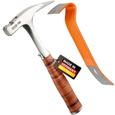 Image of PICARD Roofing Hammer No. 790 + Mini BlackGiant® Sticker 950 g Total Weight Roughened Track Magnetic Nail Holder Corrosion Resistant All Steel Handle with Leather GS Tested