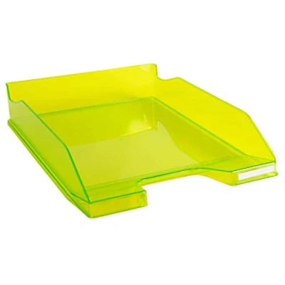Image of Exacompta Ref 113235D Linicolor Letter Tray Combo Midi 347 x 255 65mm in Size, Holds Up To 500 Sheets, Suitable for A4 Documents Lime Green Transparent Glossy