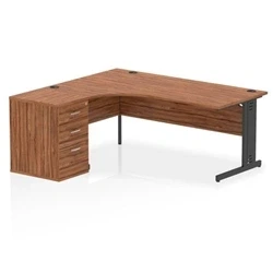 Image of Impulse 1800 LH Crescent Desk Cable Managed Walnut/Black 600 DH Ped