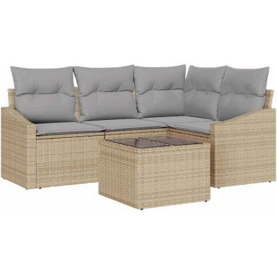 Image of vidaXL 5 Piece Garden Sofa Set with Cushions Black Poly Rattan