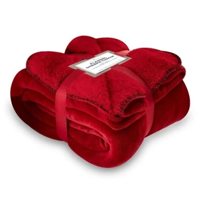 Image of VELVETIO Large Flannel Fleece Throw for Sofa Bed, Fluffy Double Sided Reversible Sherpa Warm Blanket, Lightweight Ultra Soft Thick Travel Throws, 150 x 200cm, Red